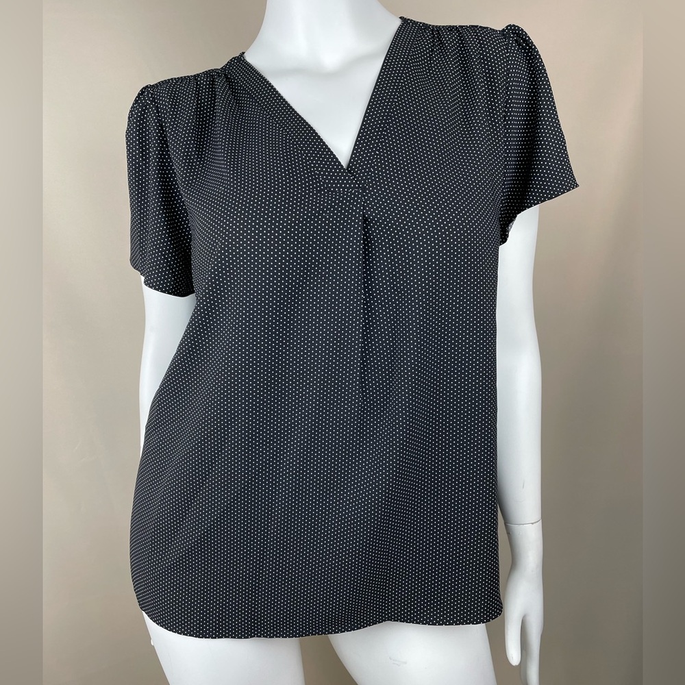Hilary Radley Printed Polka Dot V-Neck Blouse Women's XXL Black White Basic Norm